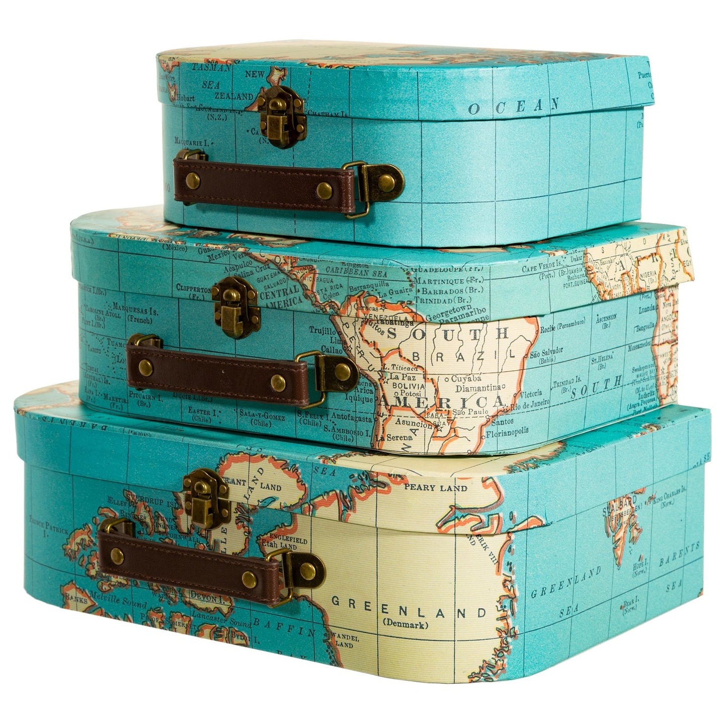 Vintage Map Suitcases - Set of 3