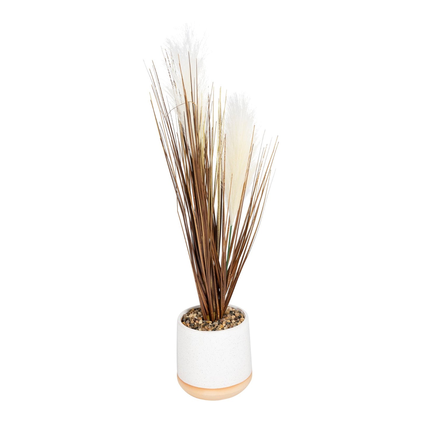 Artificial Grasses In A White Pot With White Feathers - 50cm