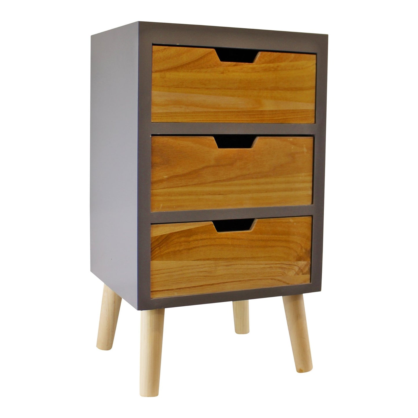 3 Drawer Chest In Grey Finish With Natural Drawers & Removable Legs