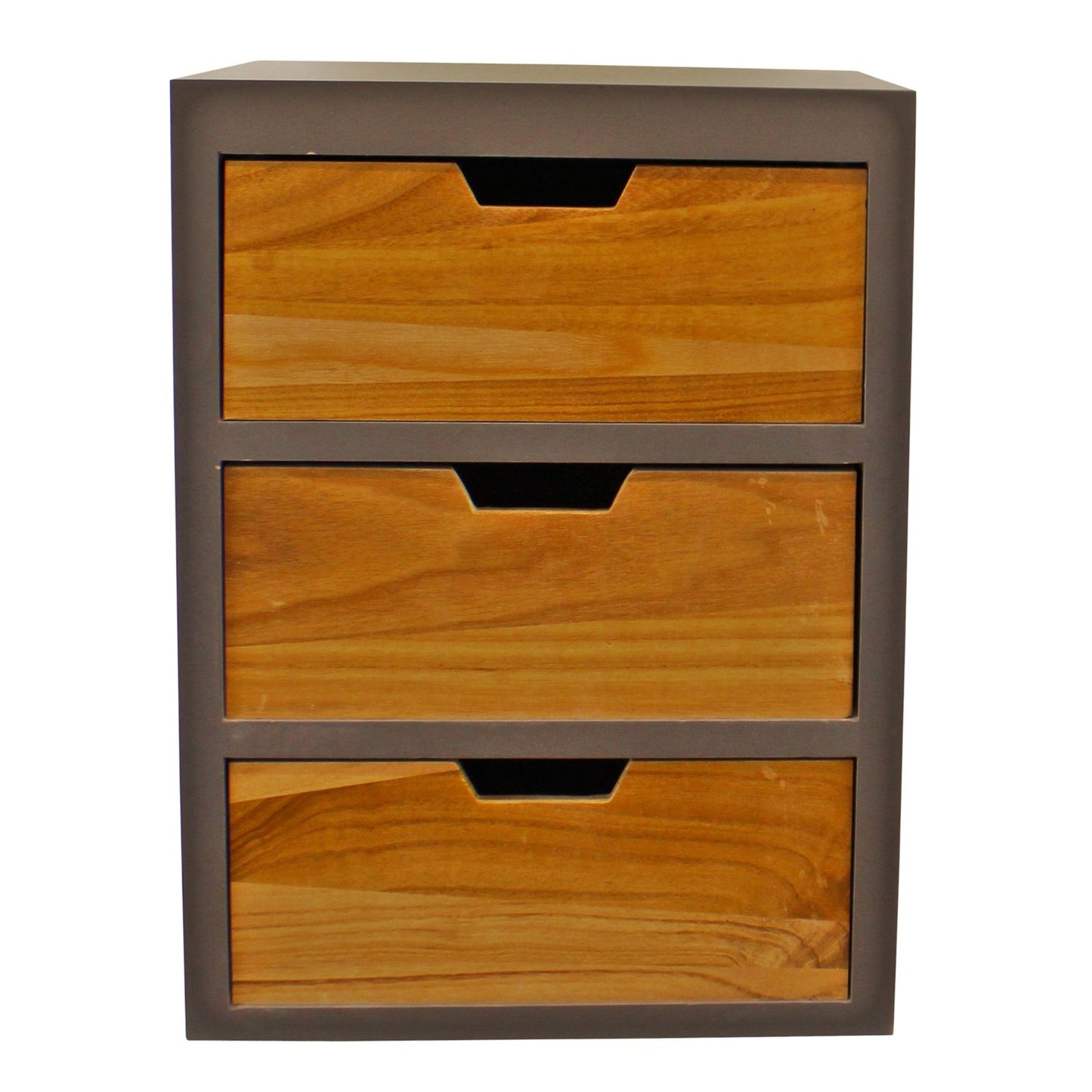 3 Drawer Chest In Grey Finish With Natural Drawers & Removable Legs