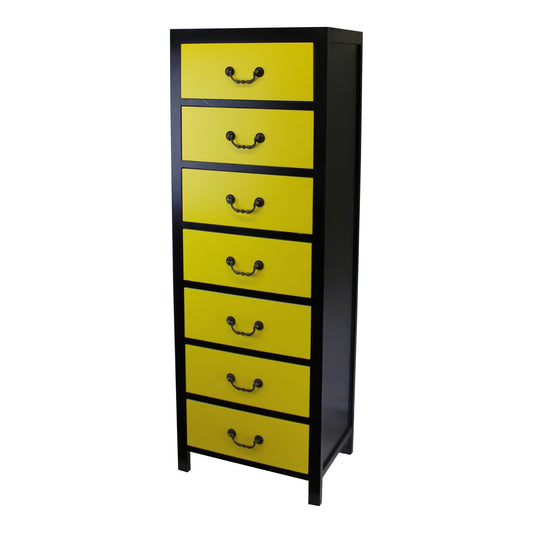 Yellow Tall Cabinet with 7 Drawers 38 x 26 x 110cm