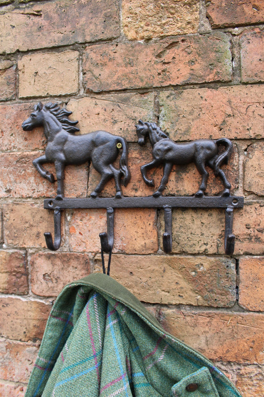 Rustic Cast Iron Wall Hooks, Two Horses