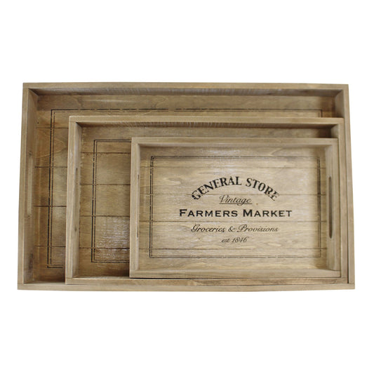 Set Of 3 General Store Wooden Trays With Handles