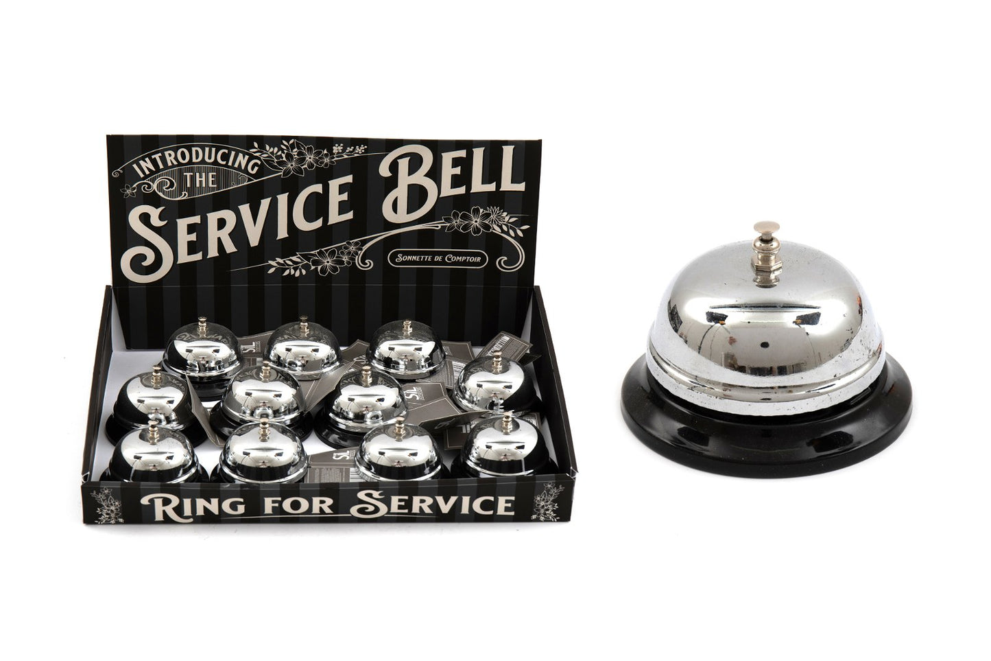 Desk Service Bell, Black & Silver